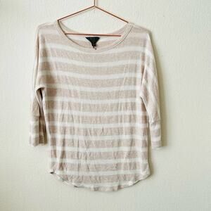 Mix by 41 Hawthorn tan ivory white stripe 3/4 sleeve top